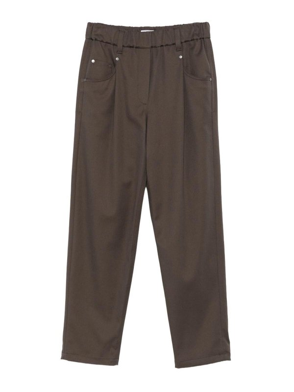 BRUNELLO CUCINELLI: casual trousers - Brown Stretch Cotton Trousers