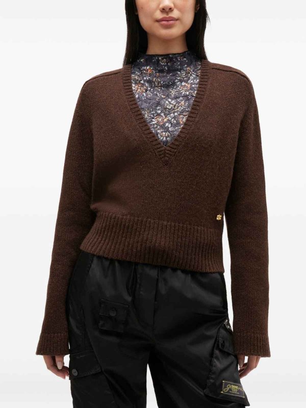 The Best Shops GANNI: v necks - Brown Wool V-Neck Sweater