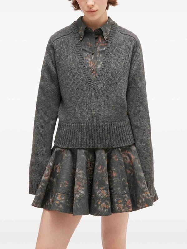 The Best Shops GANNI: v necks - Grey Wool V-Neck Sweater