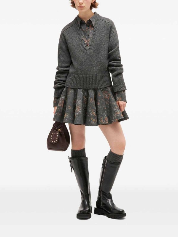 Grey Wool V-Neck Sweater shop online: GANNI