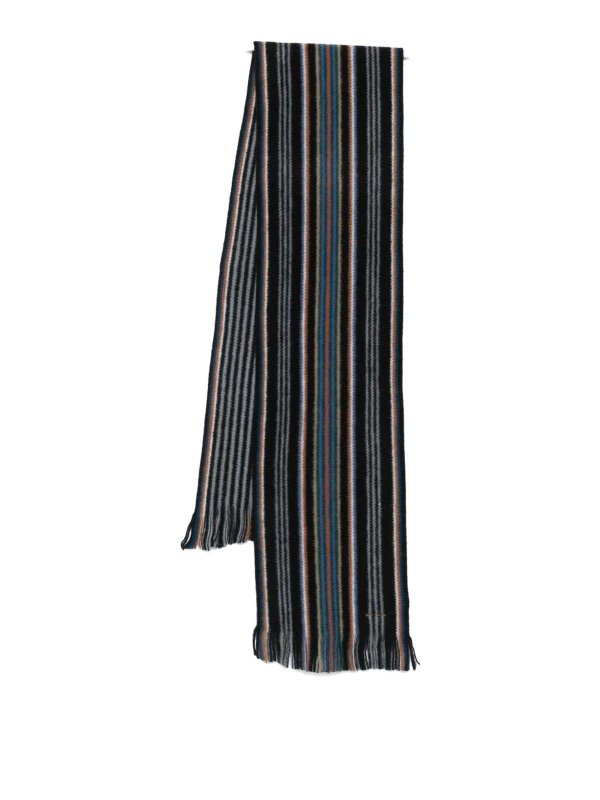 PAUL SMITH: scarves - Black Scarf In Wool With Stripes