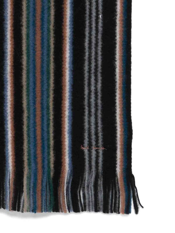 PAUL SMITH: scarves online - Black Scarf In Wool With Stripes
