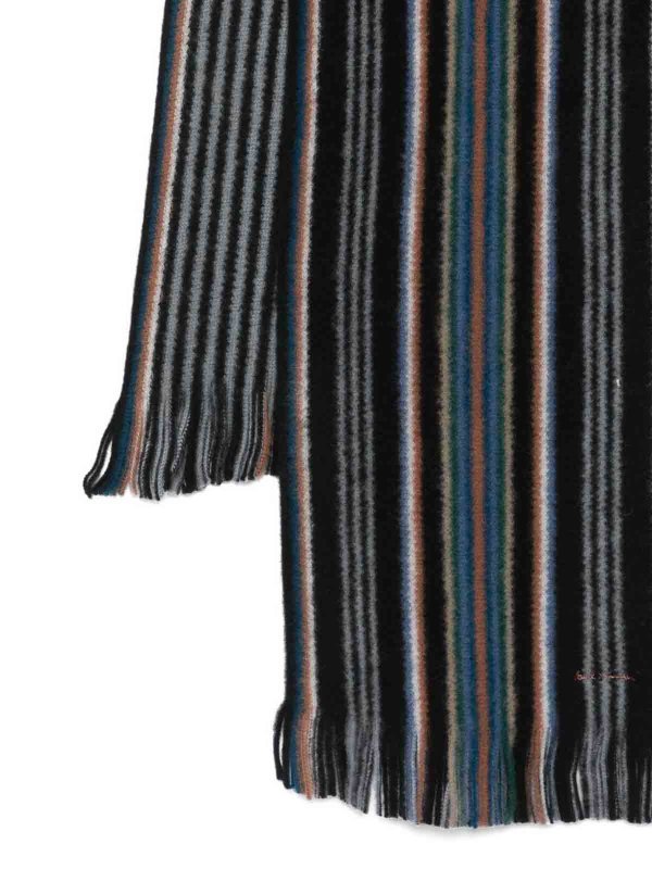 The Best Shops PAUL SMITH: scarves - Black Scarf In Wool With Stripes
