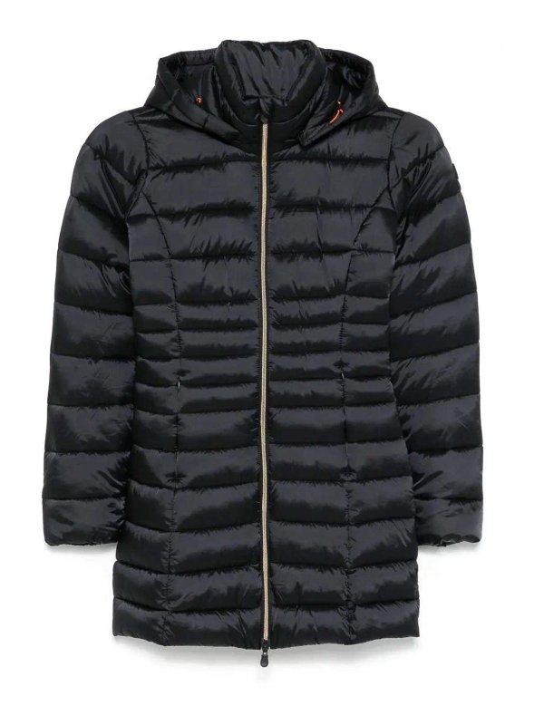 Save The Duck: knee length coats - Reese Hooded Coat Black