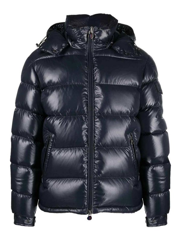 MONCLER: giacche imbottite - Giacca blu corta con cappuccio
