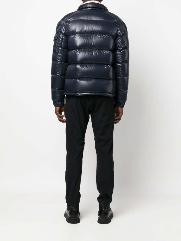 MONCLER: giacche imbottite online - Giacca blu corta con cappuccio