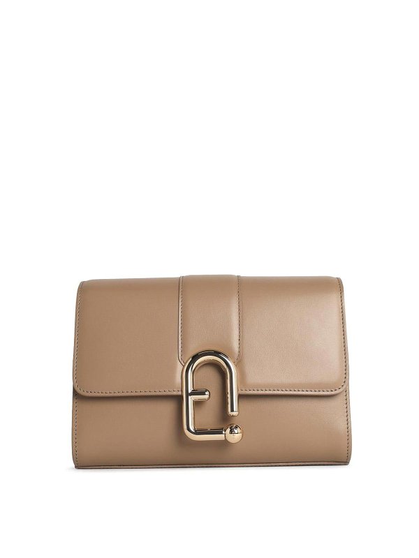 FURLA: cross body bags - Urban S Beige Leather Crossbody Bag