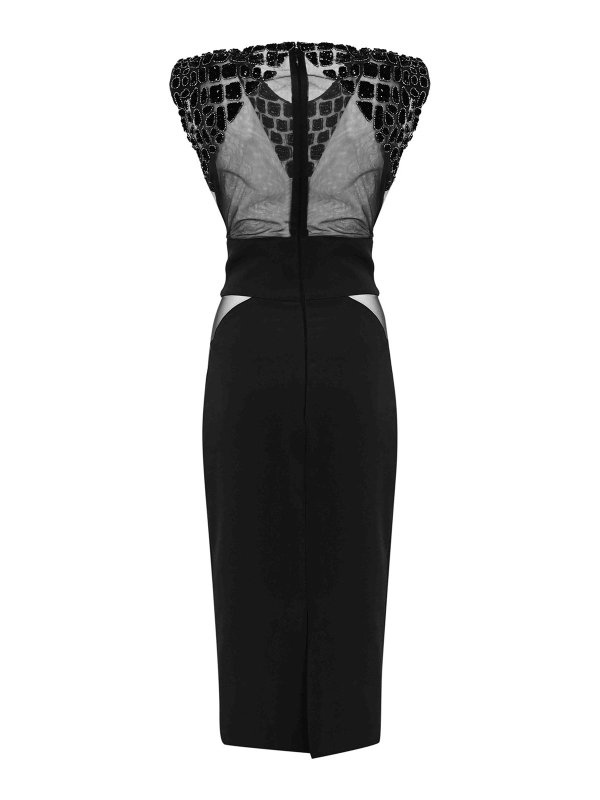 ELISABETTA FRANCHI: knee length dresses online - Crepe And Tulle Dress With Cocco Embroidery
