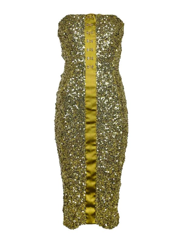 ELISABETTA FRANCHI: knee length dresses - Sequin Bustier Dress With Jewel Hooks