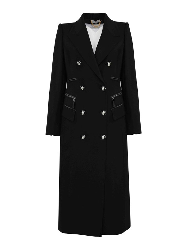 ELISABETTA FRANCHI: padded coats - Double-Breasted Double Crepe Coat
