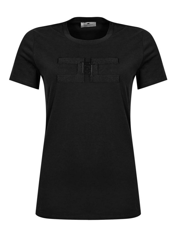 ELISABETTA FRANCHI: t-shirts - Jersey T-Shirt With Double Embroidered Logo