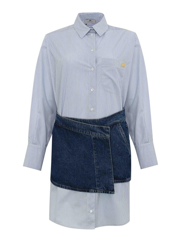 ELISABETTA FRANCHI: abiti al ginocchio - Vestito poplin di cotone e denim