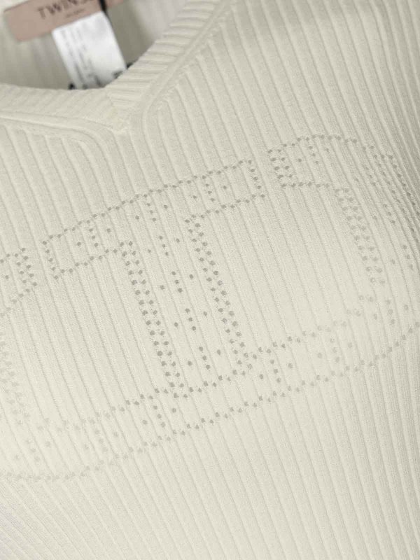 The Best Shops TWINSET: maglia collo rotondo - Maglione a costola con logo ovale