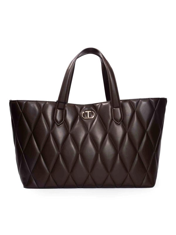 TWINSET: totes bags - Quilted Shopper Bag With Oval-T Logo