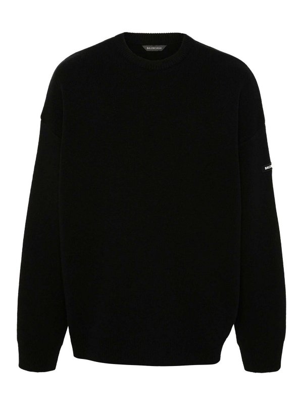 BALENCIAGA: Strickpullover mit Rundhalsausschnitt - Rundhalspullover - Schwarz