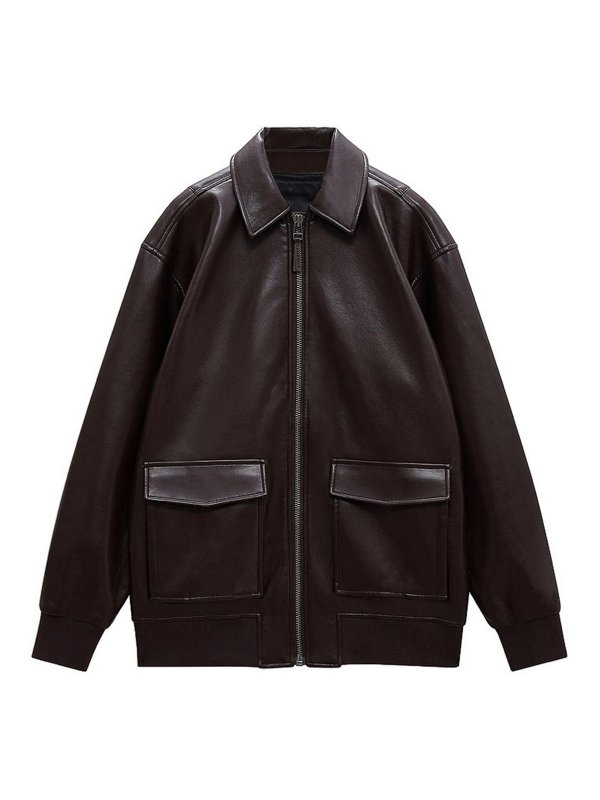 ANINE BING: レザーコート - レザーコート - ブラウン