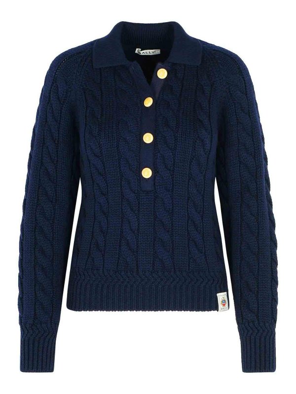 BALLY: crew necks - Extrafine Navy Merino Wool Sweater