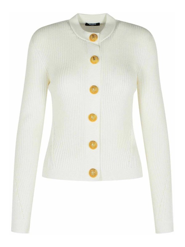 Balmain: Suéteres con cuello pico - Suéter Cuello Redondo - Blanco