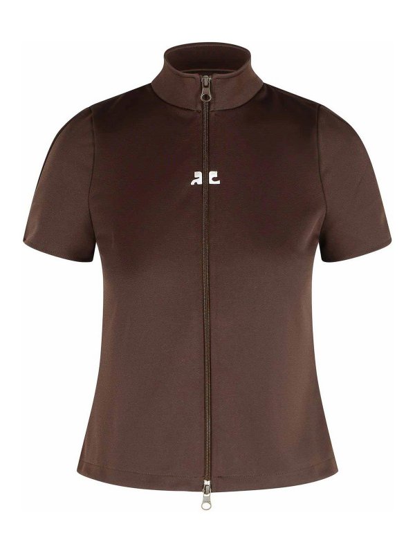 Courreges: t-shirts - Brown Polyester T-Shirt