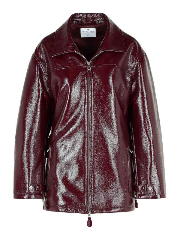 Courreges: leather jacket - Vinyl Burgundy Cotton Blend Jacket
