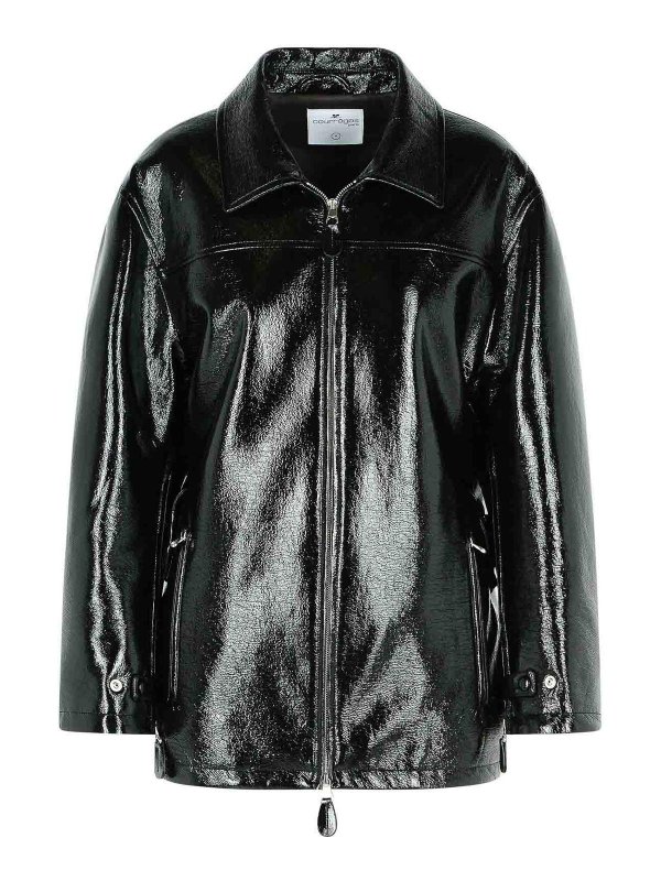 Courreges: Vestes en cuir - Blouson En Cuir - Noir