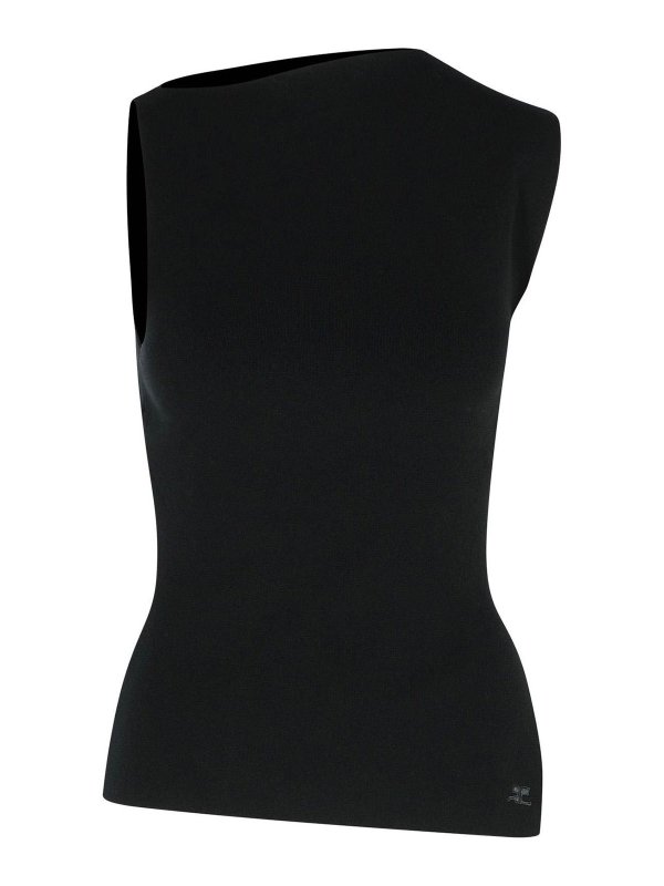 Courreges: Tops & Tank tops - Oblique Black Viscose Blend Tank Top