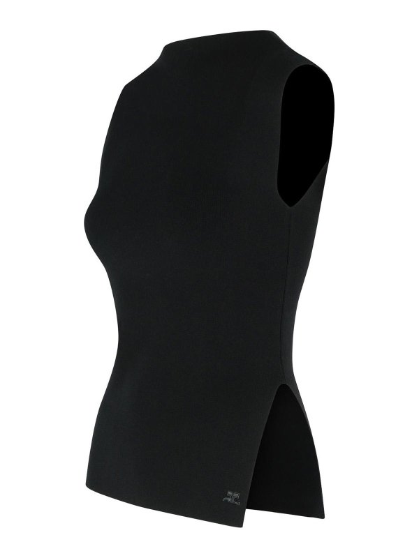 The Best Shops Courreges: Tops & Tank tops - Oblique Black Viscose Blend Tank Top