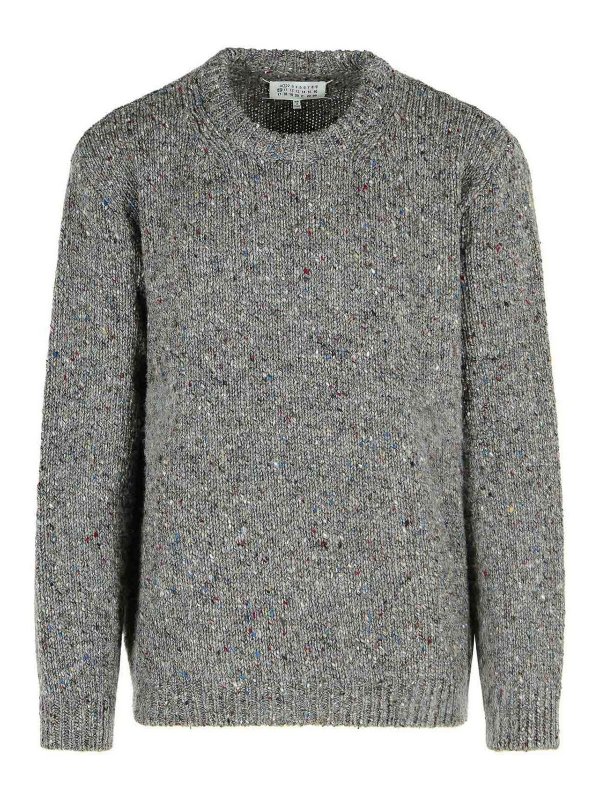Maison Margiela: maglia collo rotondo - Maglione grigio di lana vergine
