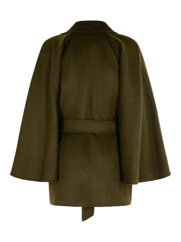 Max Mara: short coats online - Verna Camel Coat With Moss Green Belt