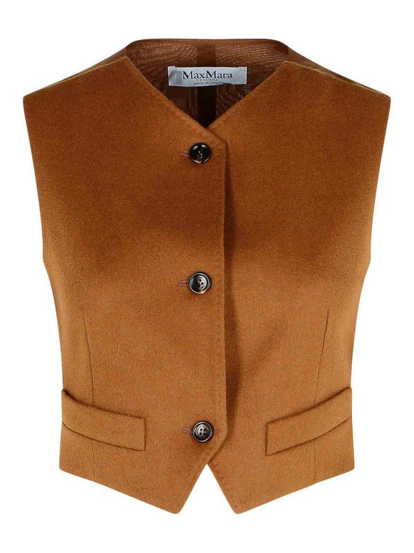 Max Mara: vests - Edda Camel Light Leather Vest