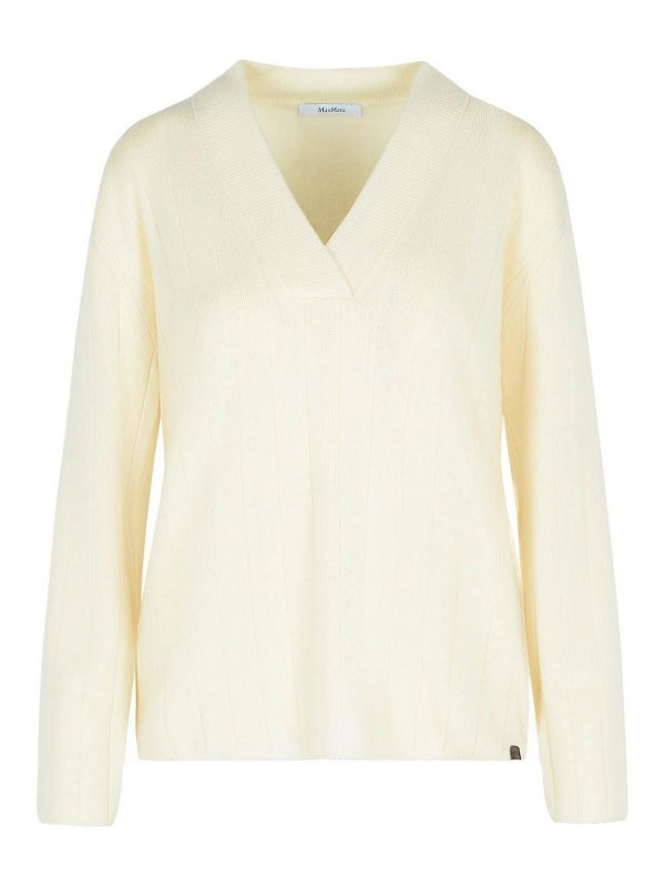 Max Mara: crew necks - Arten White Cashmere Yarn Sweater