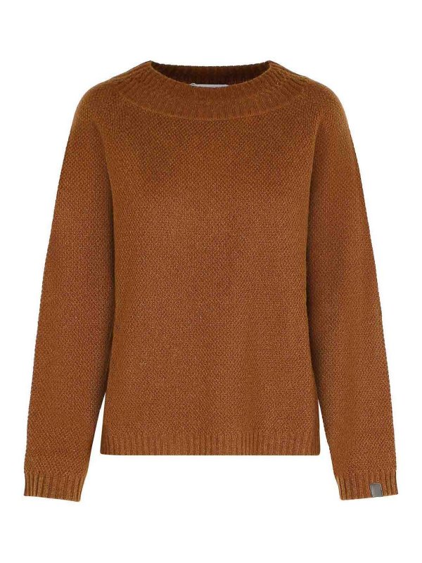 Max Mara: Suéteres con cuello pico - Suéter Cuello Redondo - Marrón