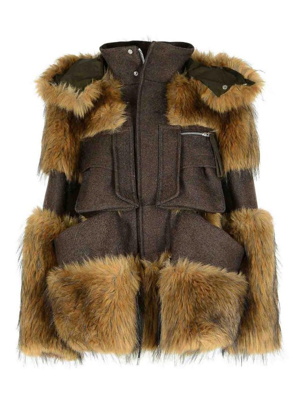 Sacai: casual jackets - Brown Wool Jacket