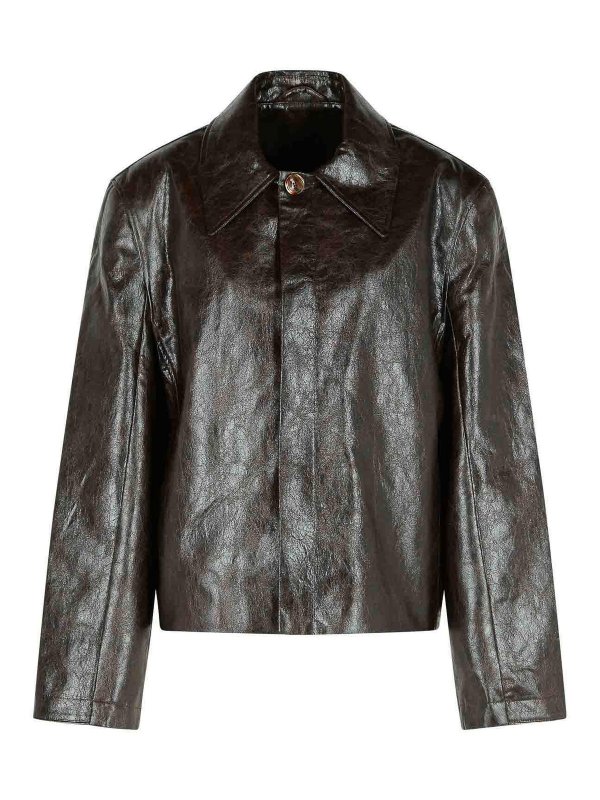 SÉFR: leather jacket - Keane Brown Polyester Jacket