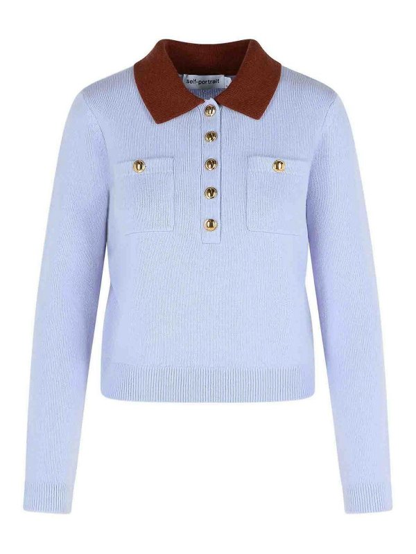 Self Portrait: crew necks - Blue Wool Blend Sweater