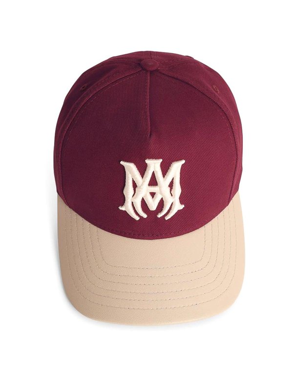 AMIRI: hats & caps - Two-Tone Cotton And Leather Cap