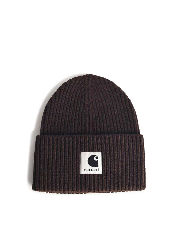 Sacai: ニットキャップ - ビーニー帽 - ブラウン