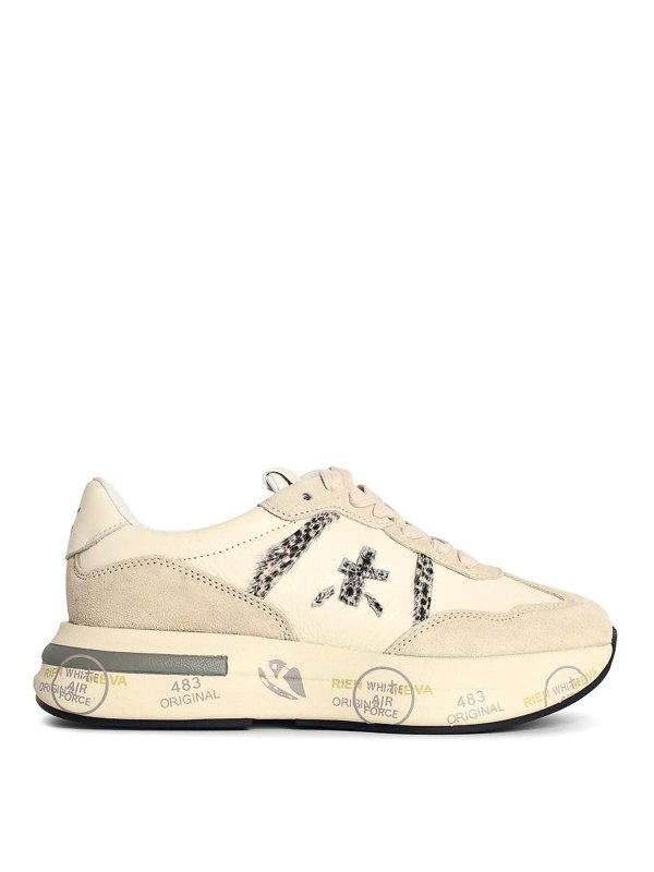 PREMIATA: trainers - Cassie 7682 Leather Blend Sneakers Off White