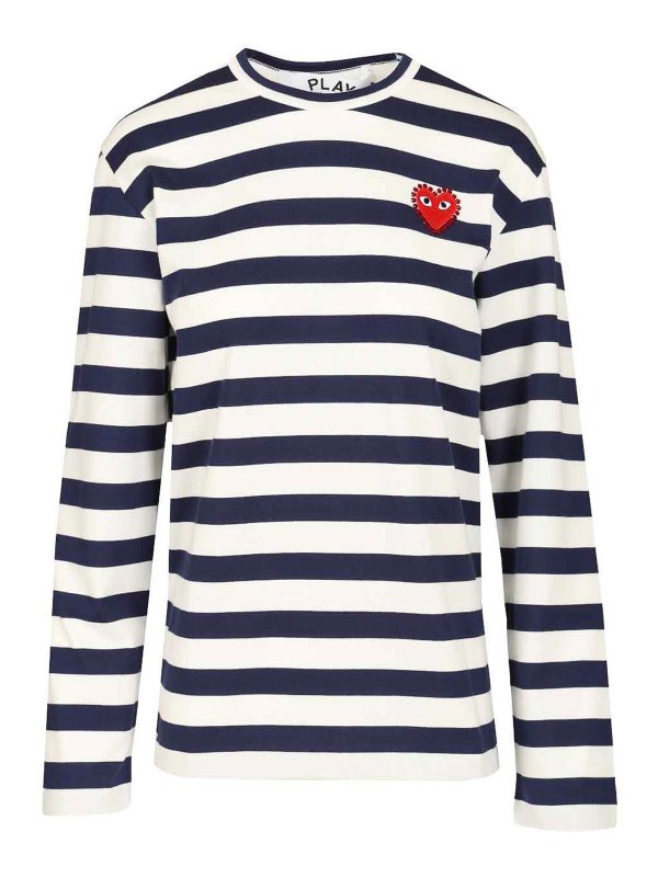 Comme des Garçons Play: crew necks - Striped Cotton Sweater