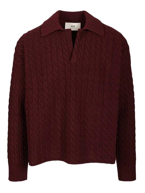 AMI PARIS: polo shirts - Cable-Knit Polo Shirt