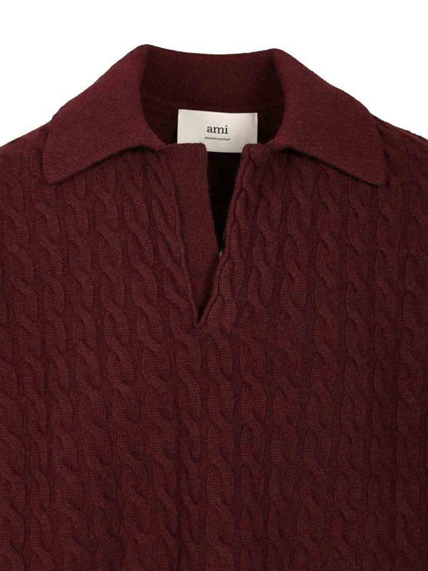 Cable-Knit Polo Shirt shop online: AMI PARIS