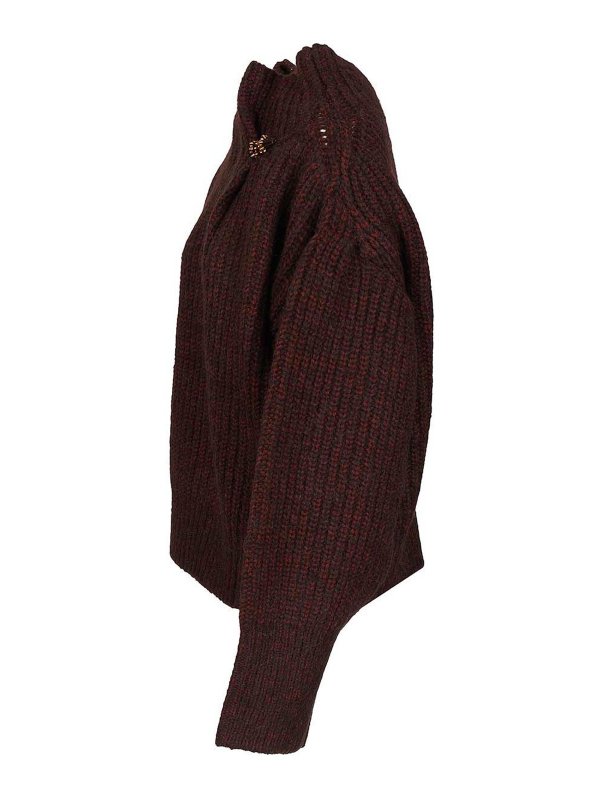The Best Shops DRIES VAN NOTEN: crew necks - Burgundy Oversized Wool Sweater