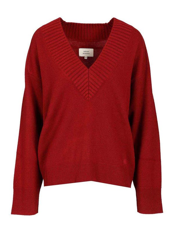 LOULOU STUDIO: Strickpullover mit Rundhalsausschnitt - Rundhalspullover - Rot