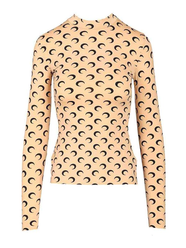 MARINE SERRE: Strickpullover mit Rundhalsausschnitt - Rundhalspullover - Beige