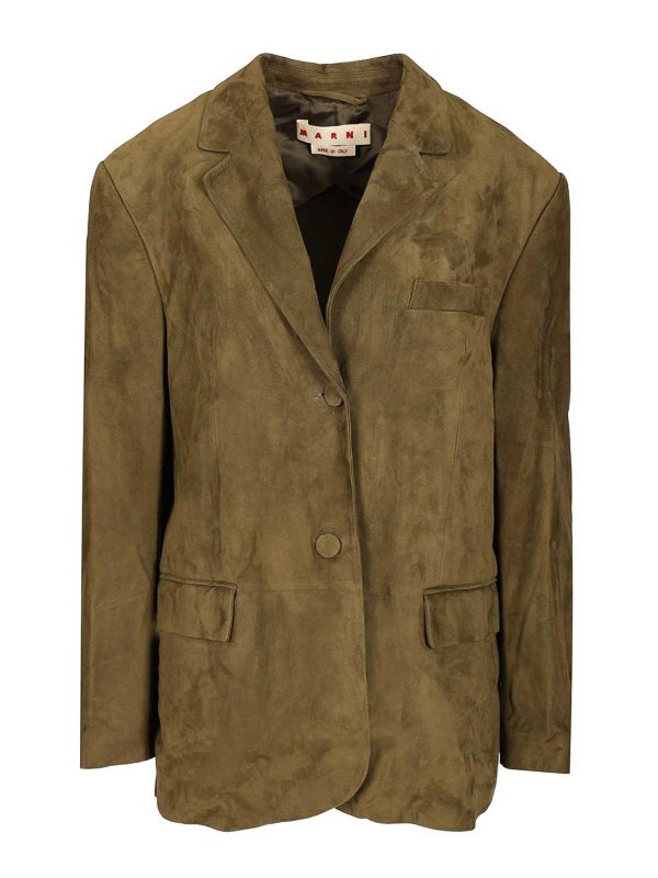 Marni: Lederjacken - Lederjacke - Grün