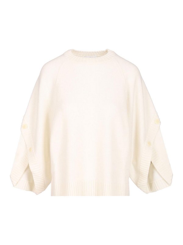 Max Mara: Suéteres con cuello pico - Suéter Cuello Redondo - Blanco