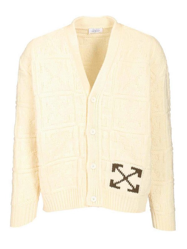 OFF-WHITE: cardigans - Arrow 3D Wool Cardigan