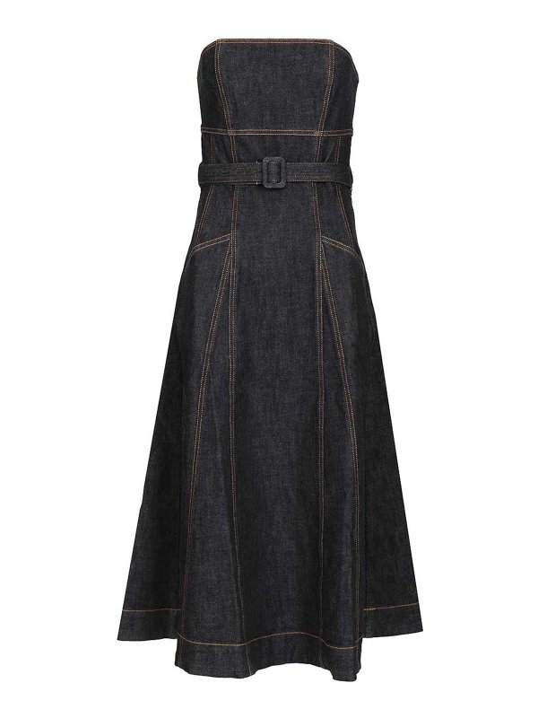 Self Portrait: abiti al ginocchio - Abito midi di denim bandeau