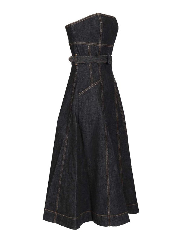 The Best Shops Self Portrait: abiti al ginocchio - Abito midi di denim bandeau