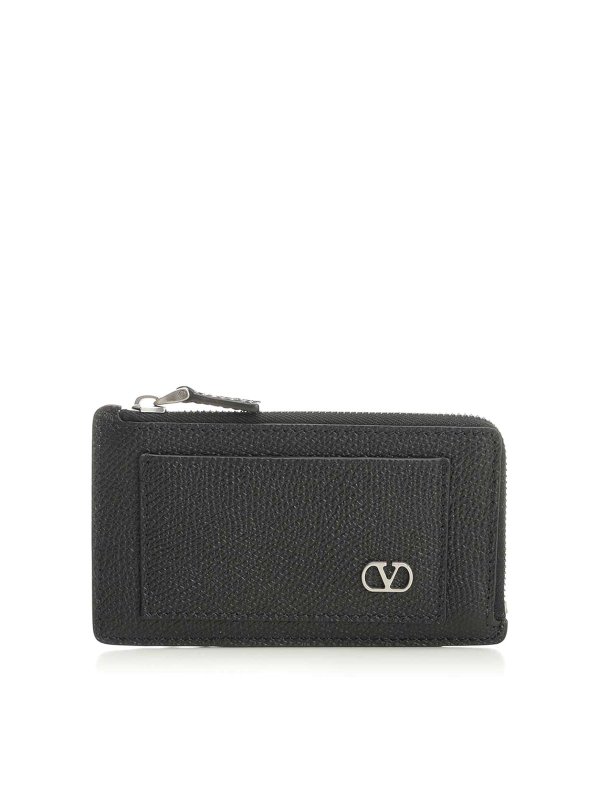 VALENTINO GARAVANI: wallets & purses - Vlogo Leather Zip Around Card Holder